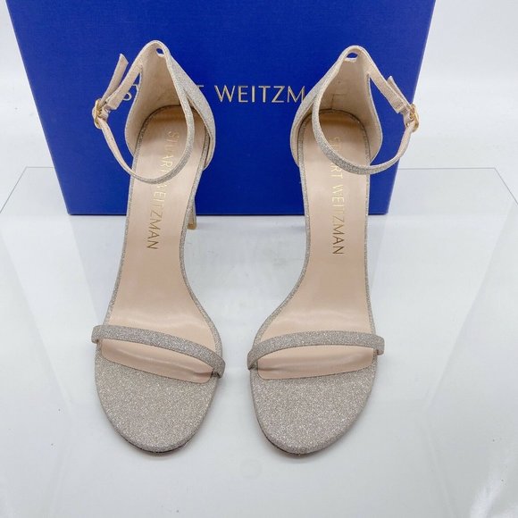 Stuart Weitzman Nudistsong High Heel Ankle Strap Sandal Platino Glitter US 10 B - Picture 4 of 10